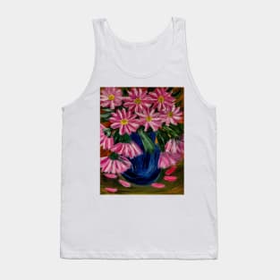 bright and colorful abstract flowers in a deep blue vase. Tank Top